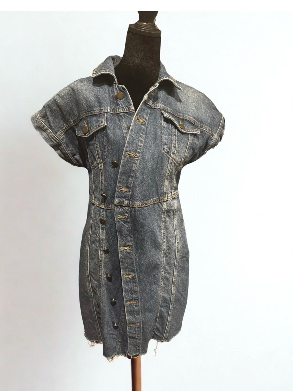 Free People Washed Black Denim Mini Shirt Dress